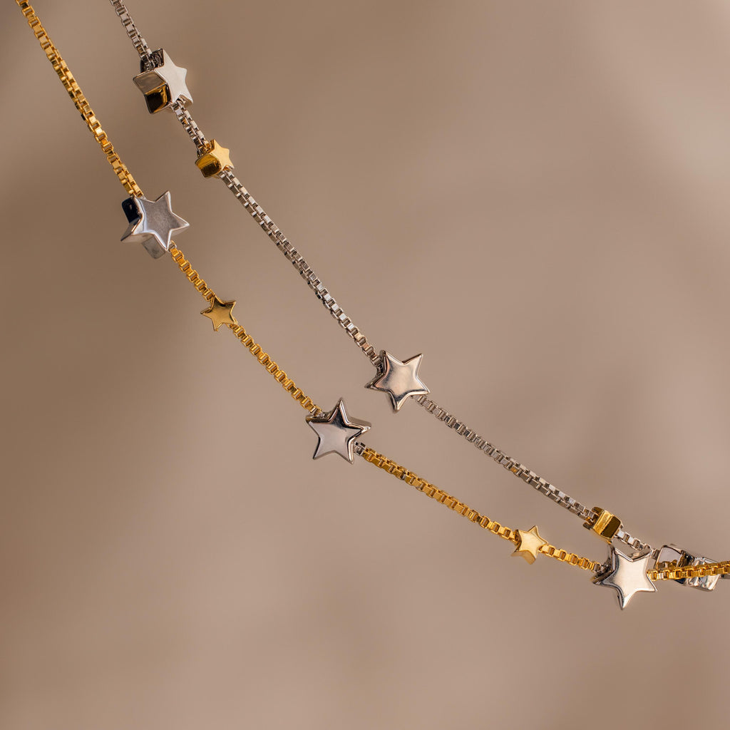 Close up of Mixed Metal Star Bracelet, showcasing the design.