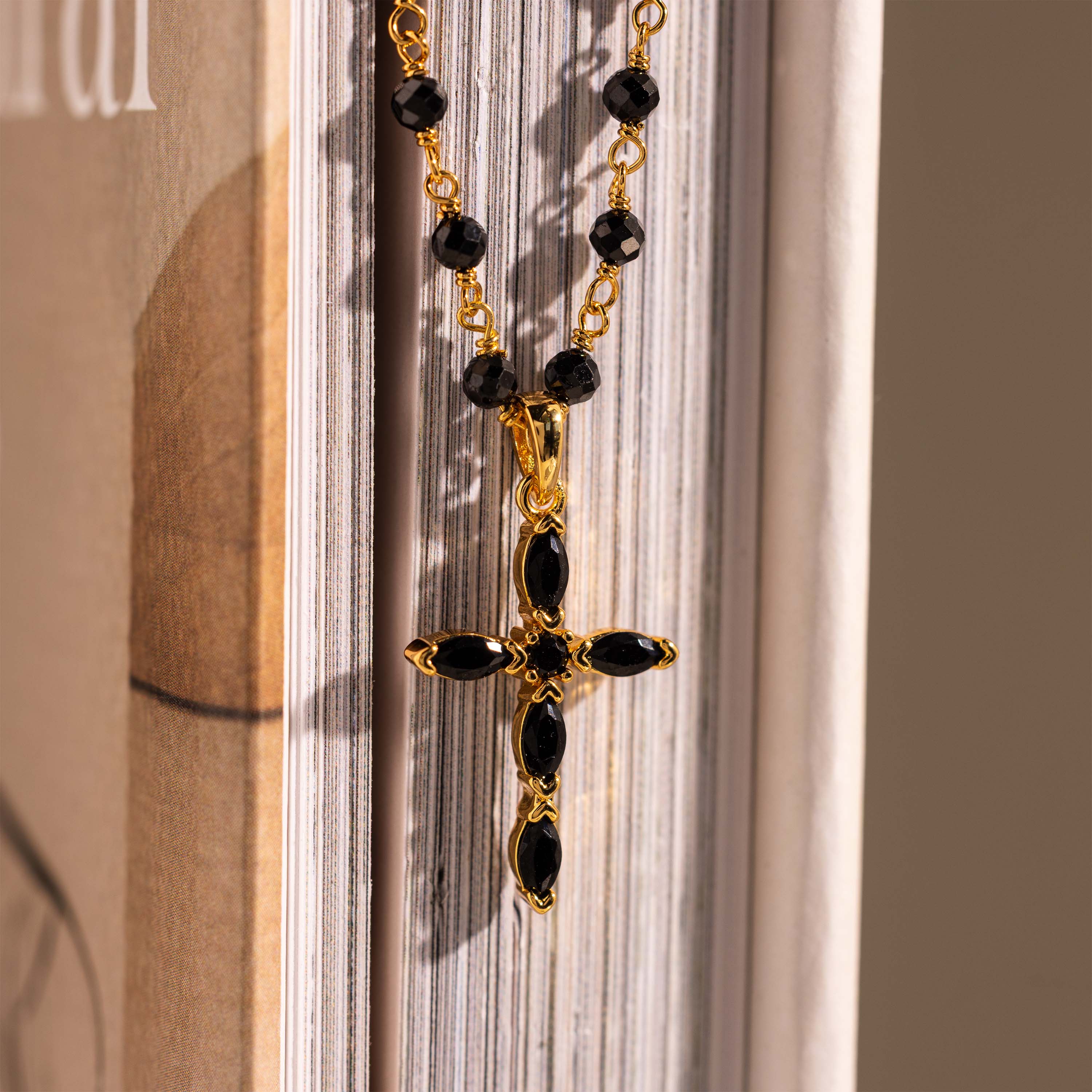 Midnight Cross Necklace in 18K Gold