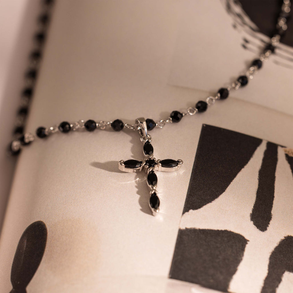 Midnight Cross Necklace in Silver