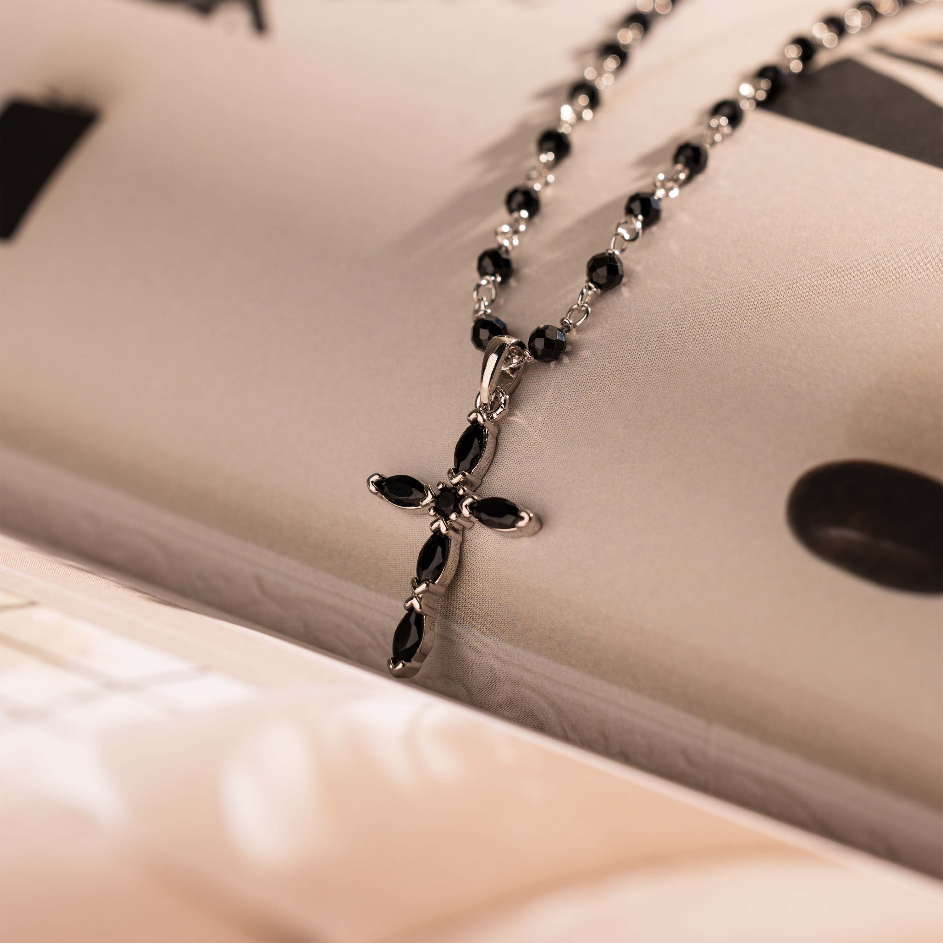 Midnight Cross Necklace in Silver