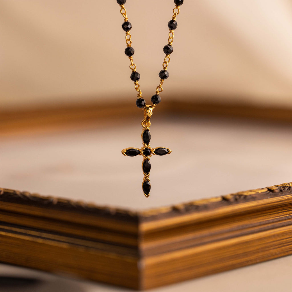 Midnight Cross Necklace in 18K Gold