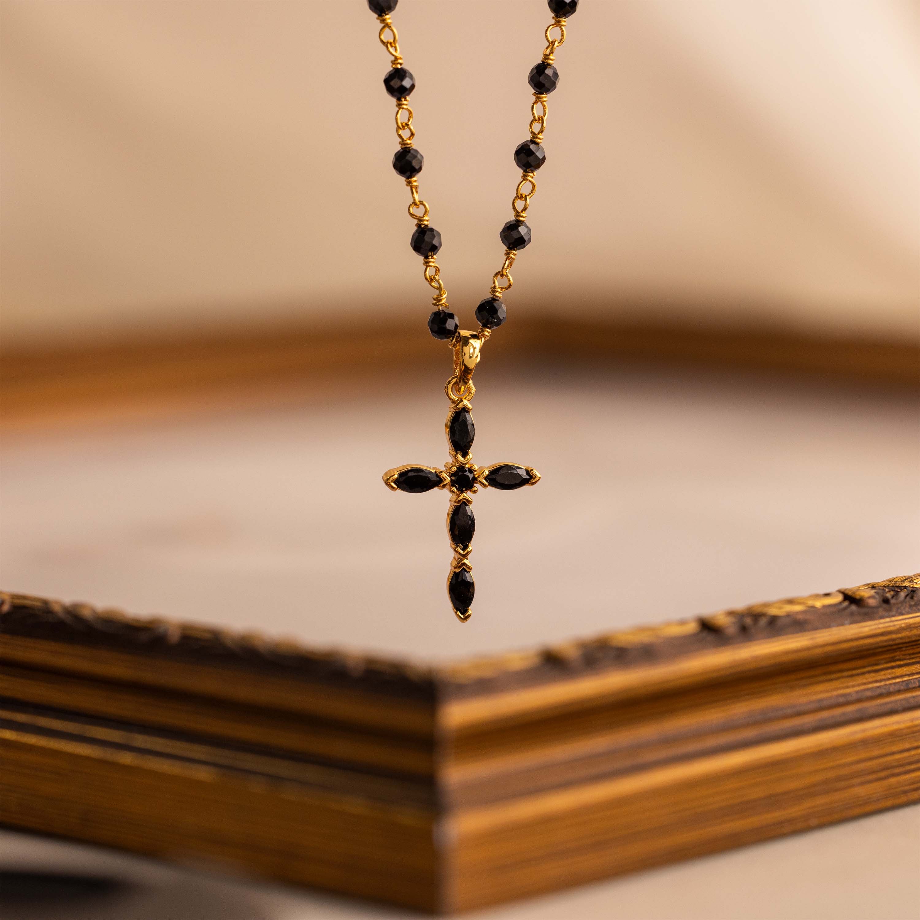 Midnight Cross Necklace in 18K Gold
