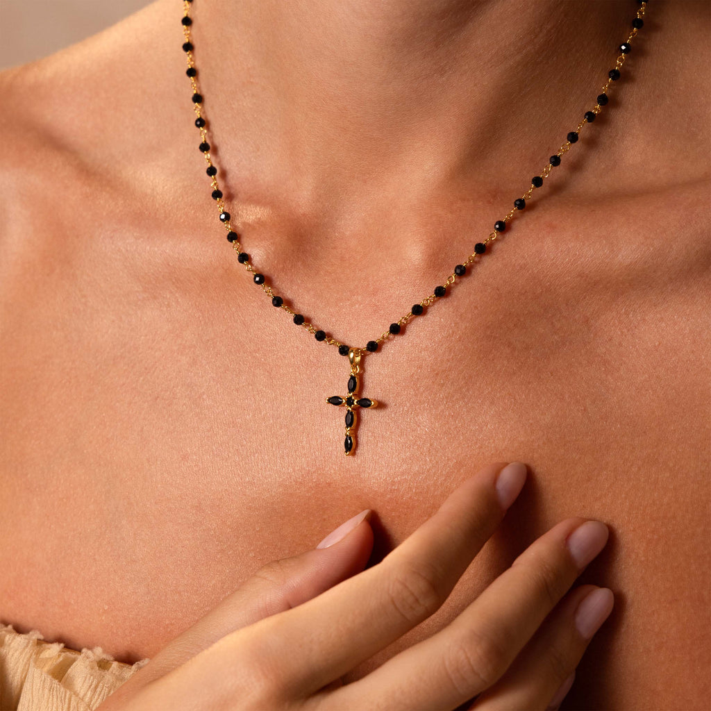 Midnight Cross Necklace in 18K Gold
