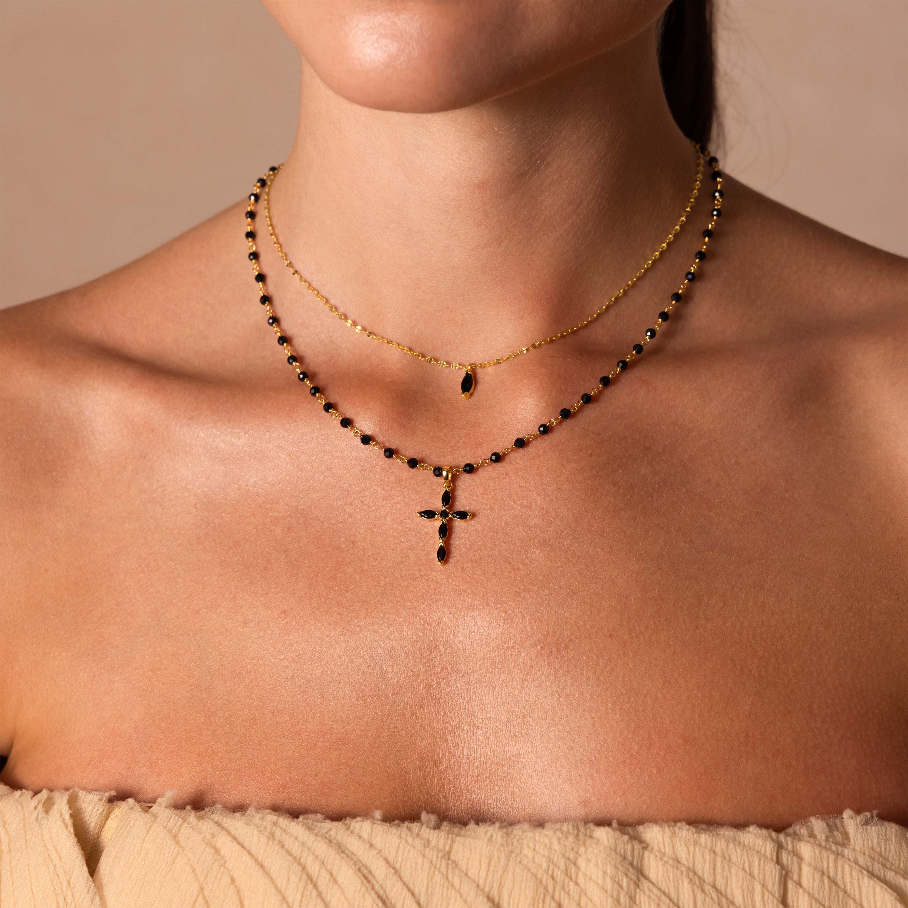 Midnight Cross Necklace in 18K Gold