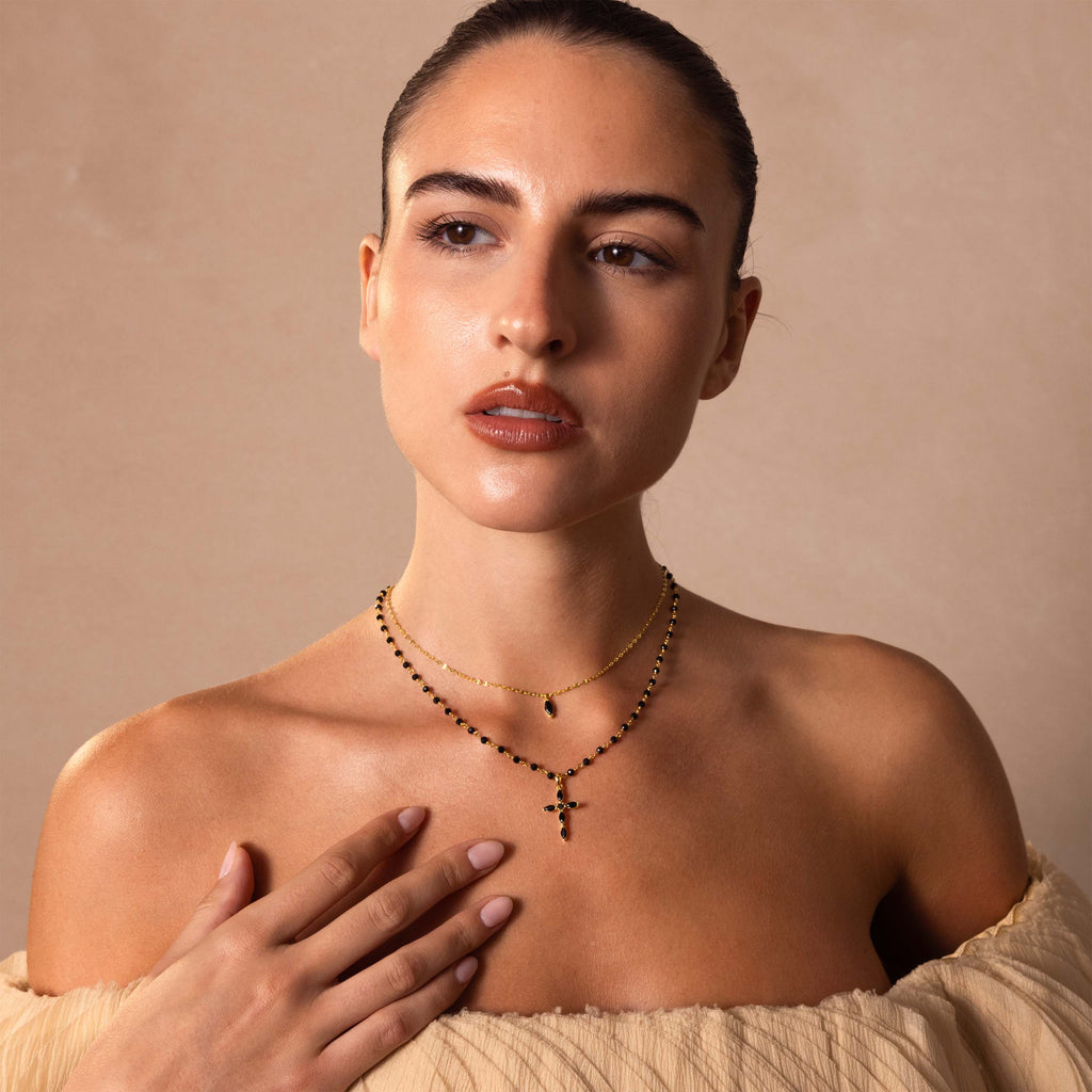 Midnight Cross Necklace in 18K Gold