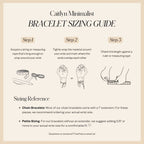 Bracelet sizing guide with three illustrated steps and references on a beige background—perfect for choosing bridesmaid jewelry or finding the right fit for your Bold Diamond Tennis Bracelet.