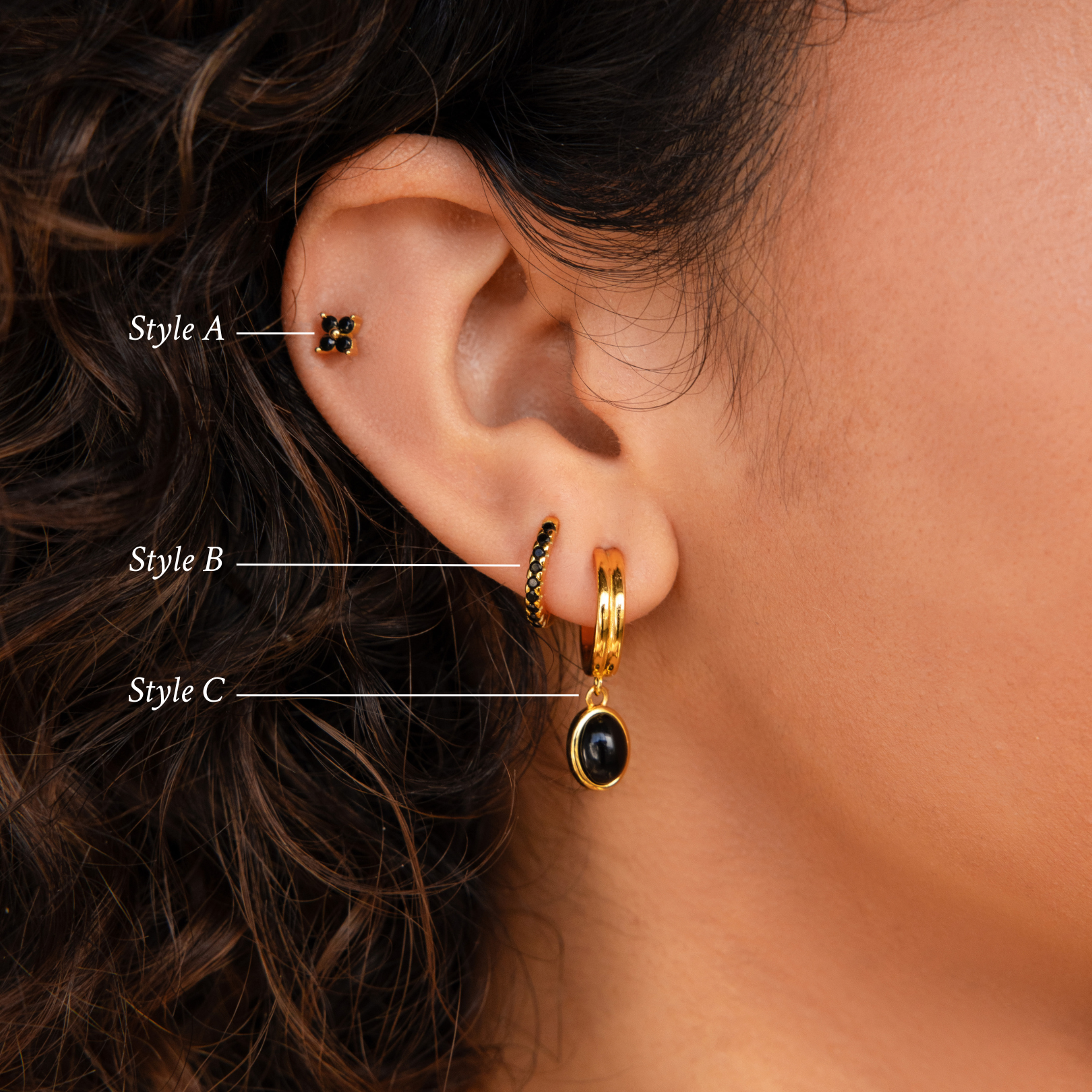 Ensemble de boucles d'oreilles diamant onyx