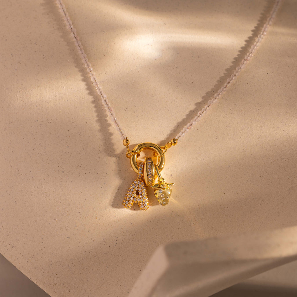 Crystal Beaded Charm Necklace in 18K Gold