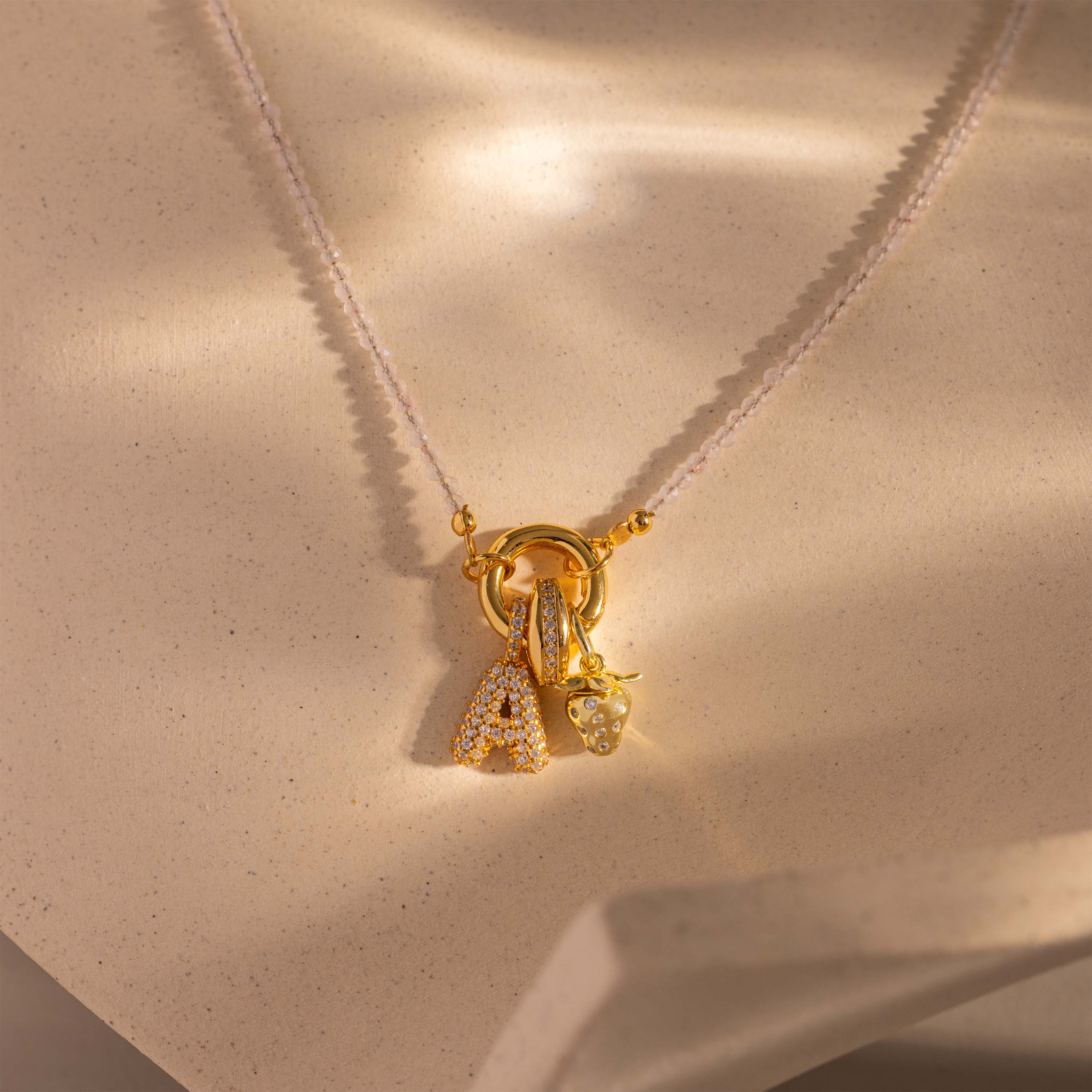 Crystal Beaded Charm Necklace in 18K Gold