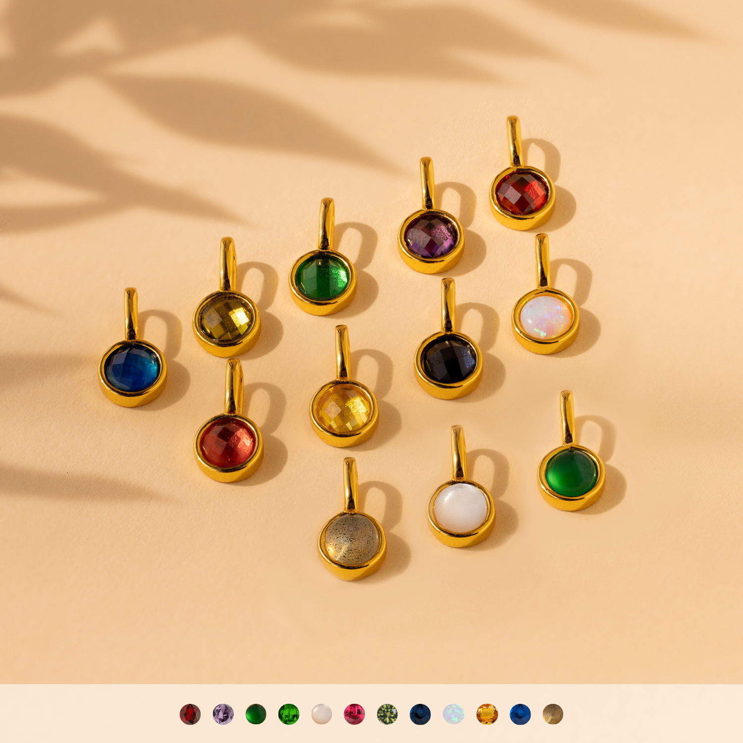 Twelve Signet Birthstone Charms in Bezel Setting - Blue Zrcon, Peridot, Emerald, Alexandrite, Garnet, Ruby, Topaz, Sapphire, Opal, Labradorite, Mother of Pearl and Jade