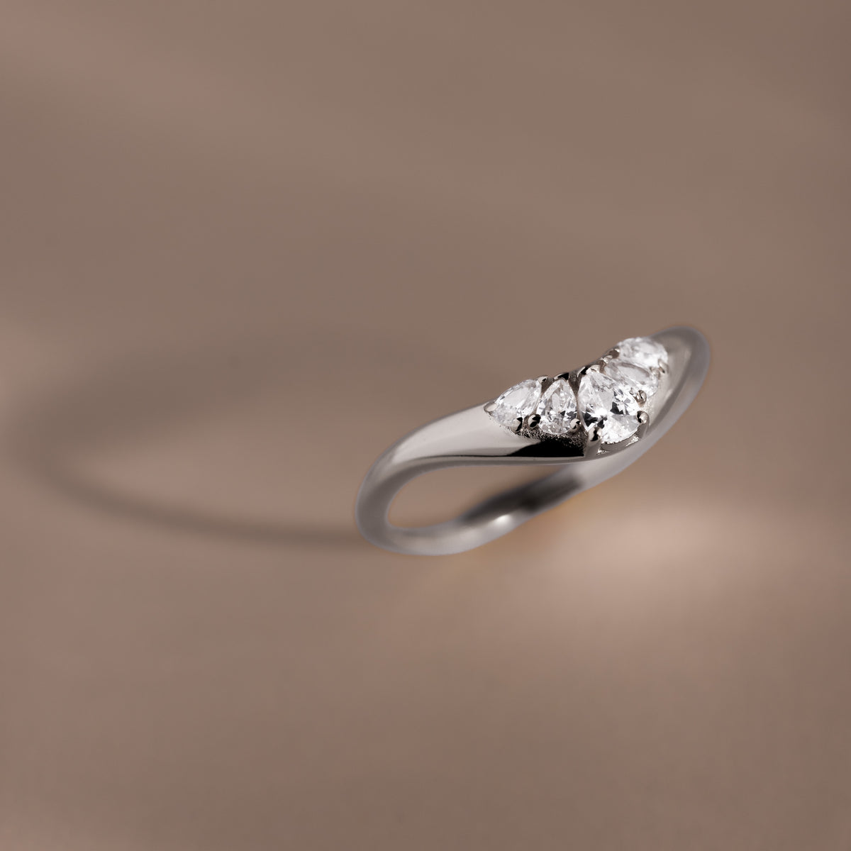 Sunrise Diamond Curve Ring in Silver