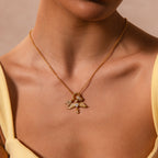 A person wearing the Bold Pave Dome Charm in 18K Gold necklace, paired with a yellow top.