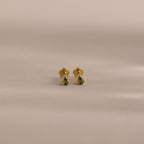 A pair of Teardrop Peridot Flatback Studs, small gold earrings with vibrant peridot stones, perfect as a jewelry gift, displayed on a neutral background.