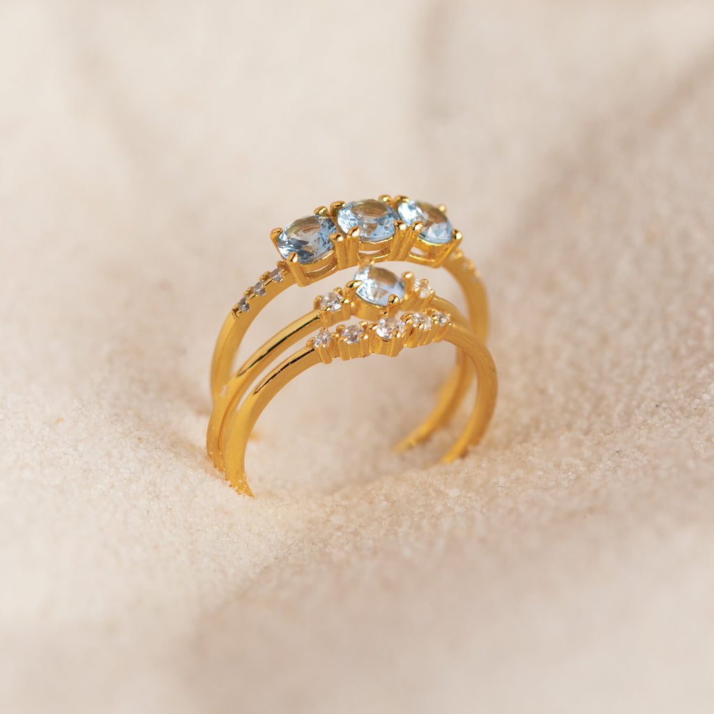 Aquamarine Stacking Ring Set in Silver