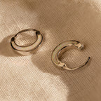 Crescent Moon Opal Huggies in Silver