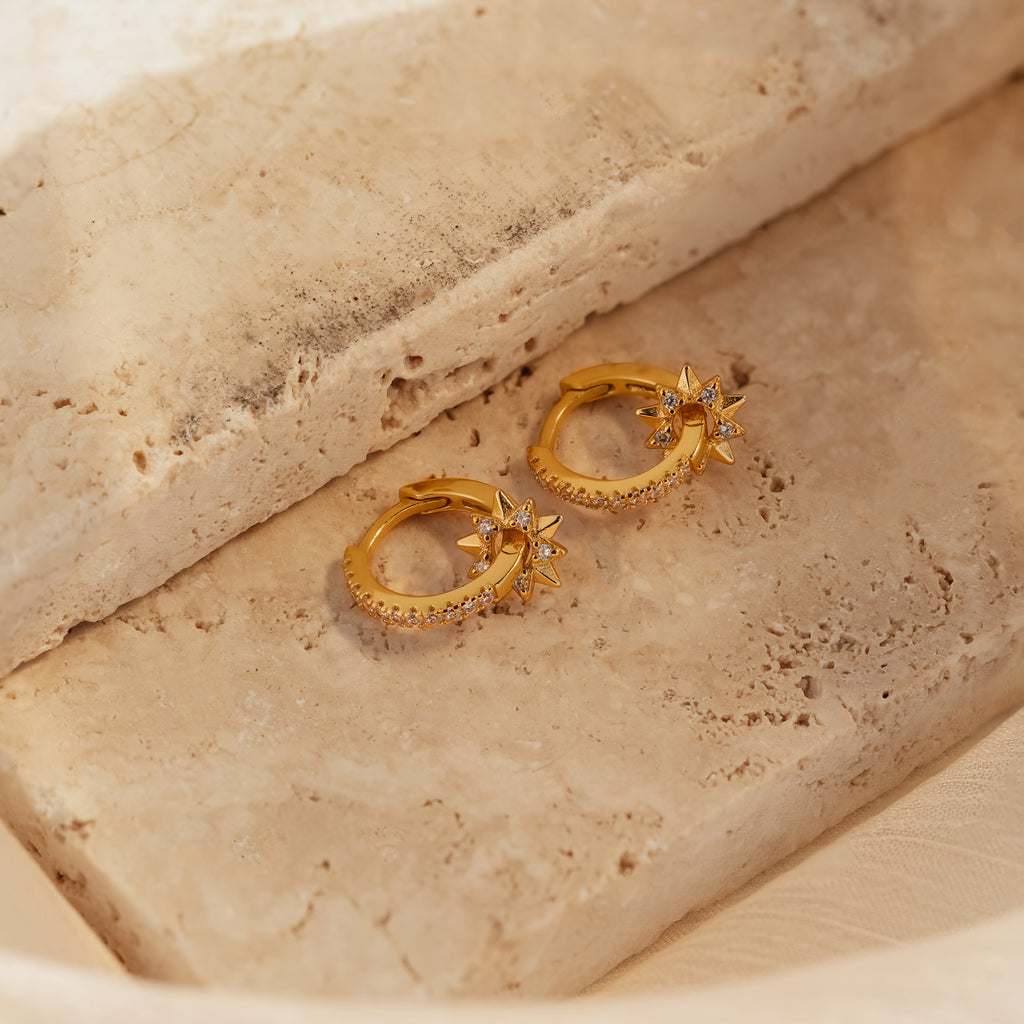 Pave Sun Huggies in 18K Gold