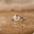 Initial Birthstone Signet Ring in Silver