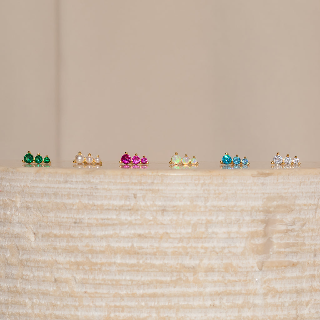 Pendientes con triple piedra natal