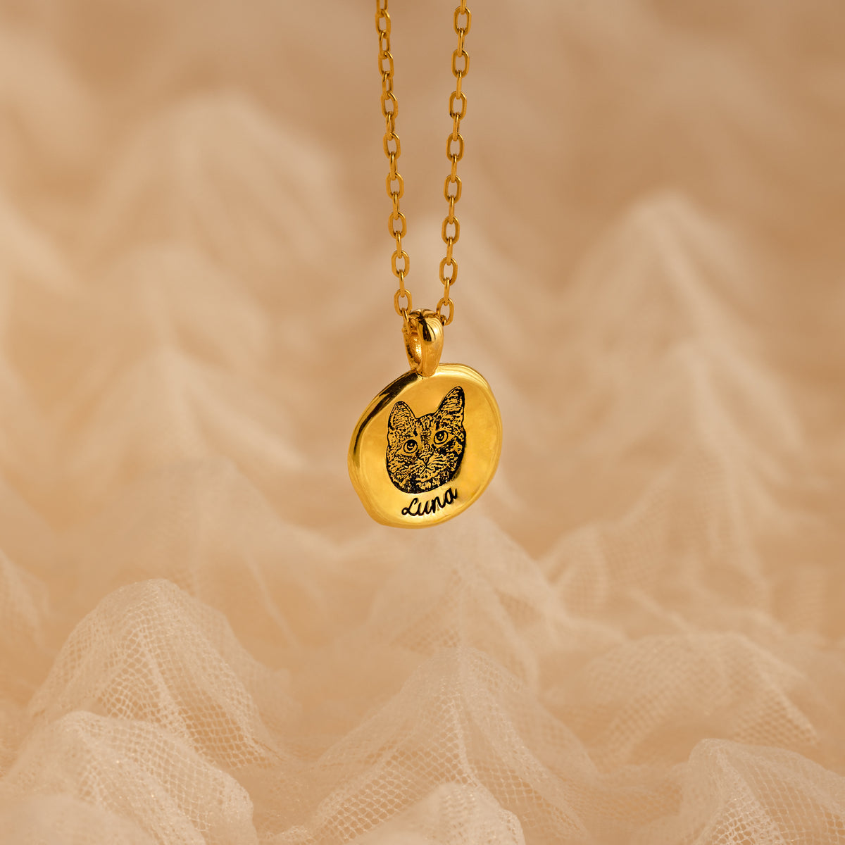 Pet Portrait Coin Necklace in 18K Gold