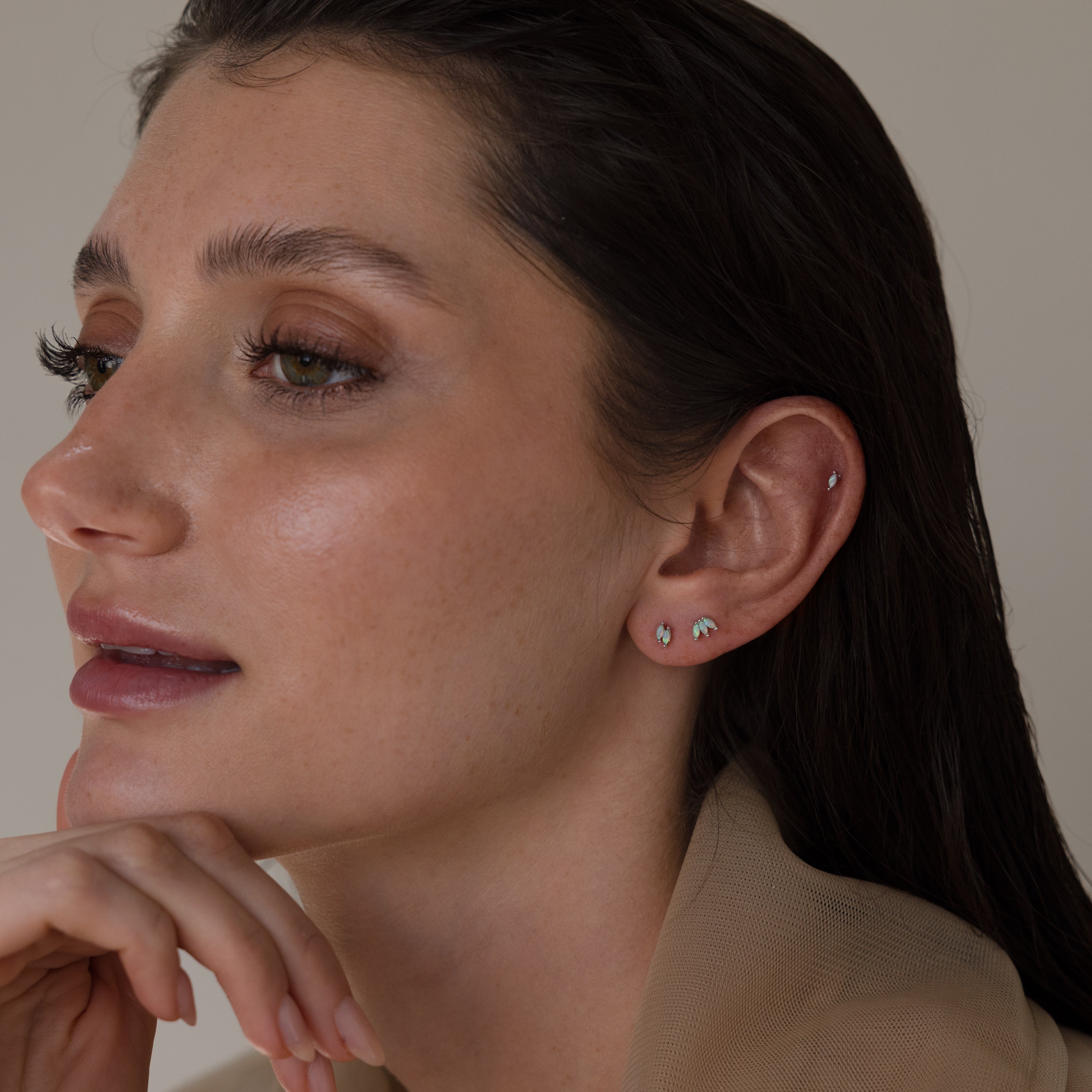Marquise Opal Flat Back Studs in Silver