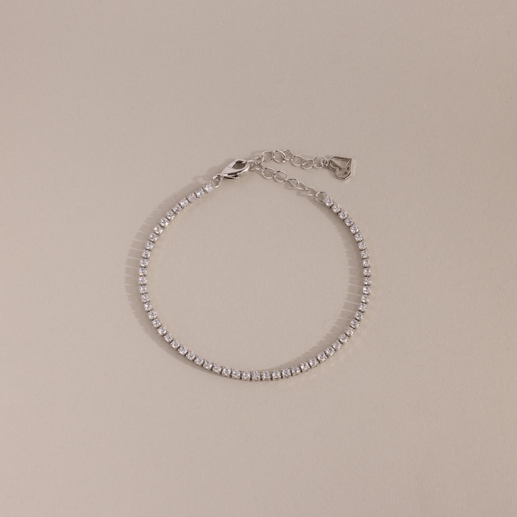 White Gold Classic Tennis Diamond Bracelet with a 2" extension