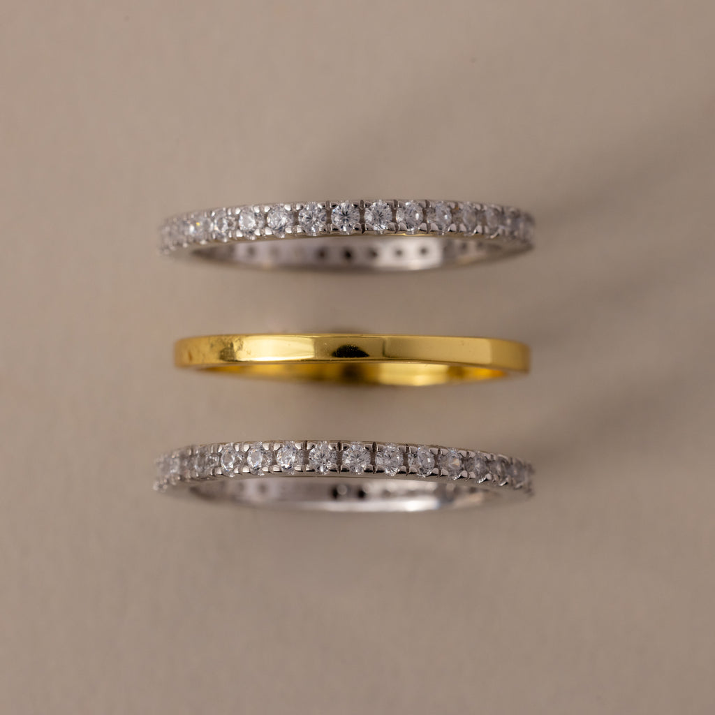 Extrium Metal In Rings Mixed Metal Diamond Eternity Stacking Ring Set of 3 | Caitlyn Minimalist
