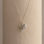 Close up image of our Fingerprint Heart Locket Necklace in Sterling Silver