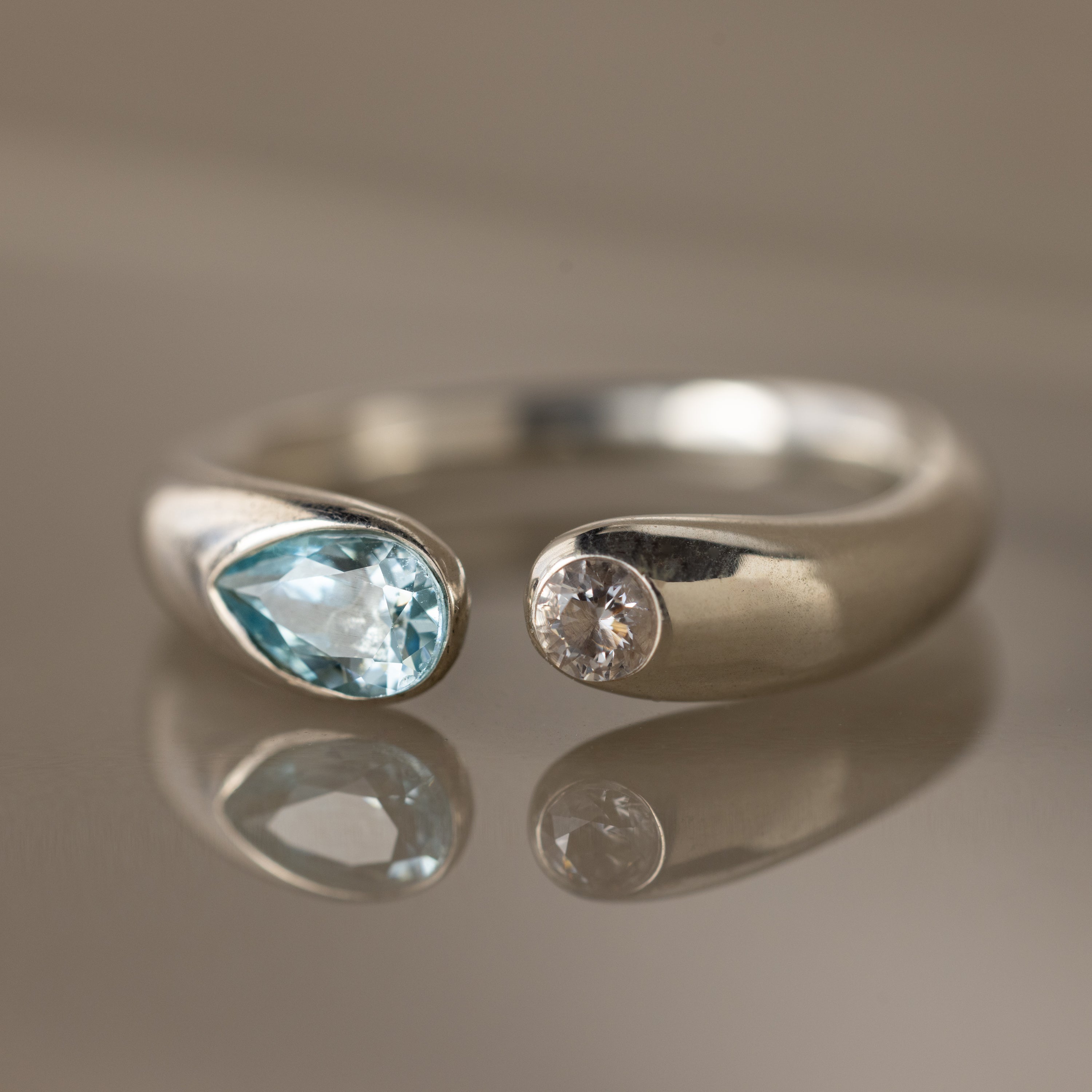 Toi et Moi Birthstone Signet Ring in Silver