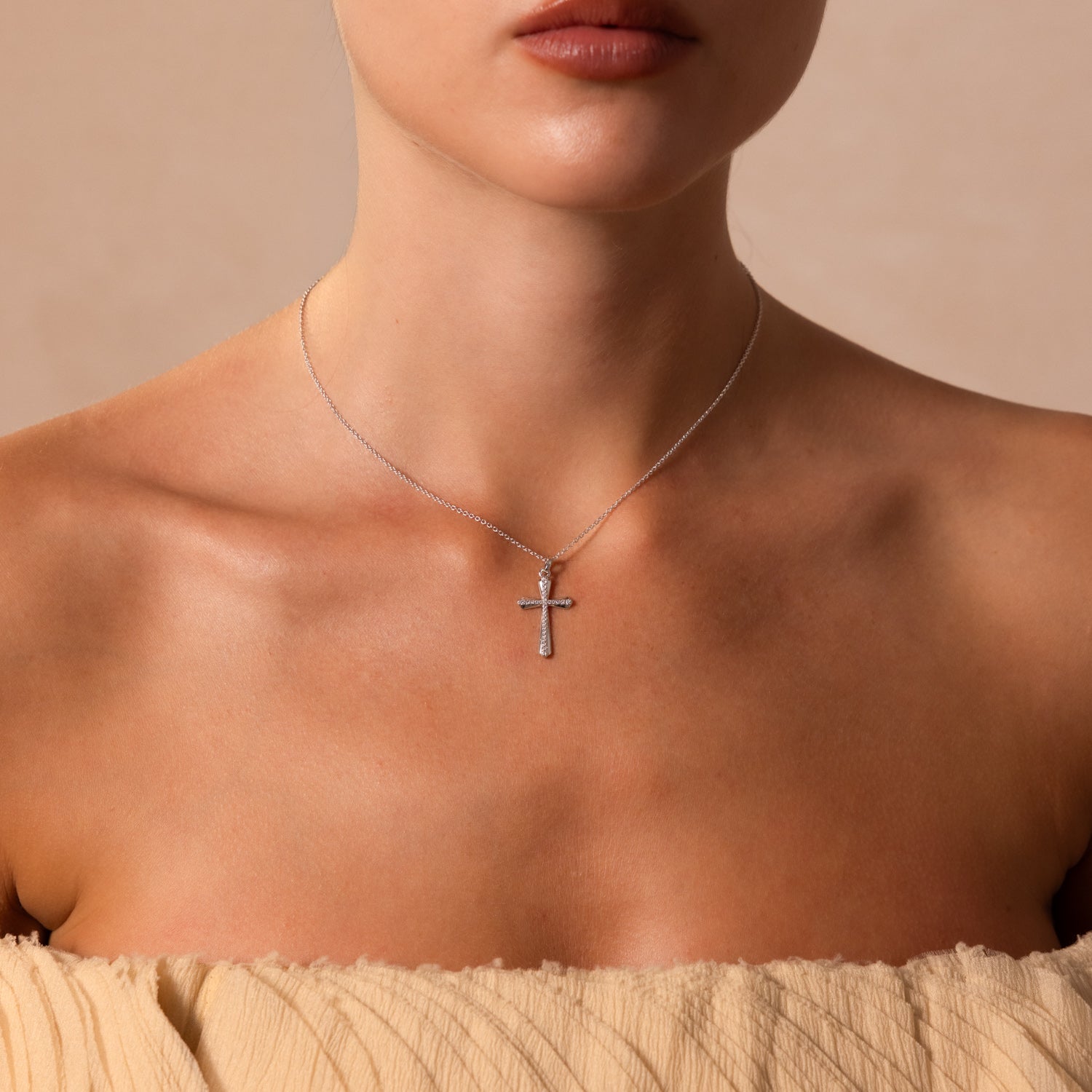 Solace Pave Cross Necklace in Silver