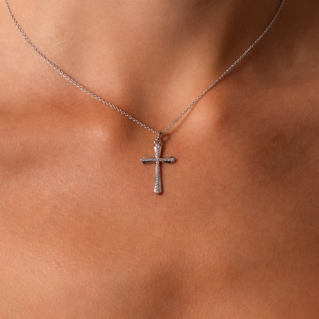 Solace Pave Cross Necklace in Silver