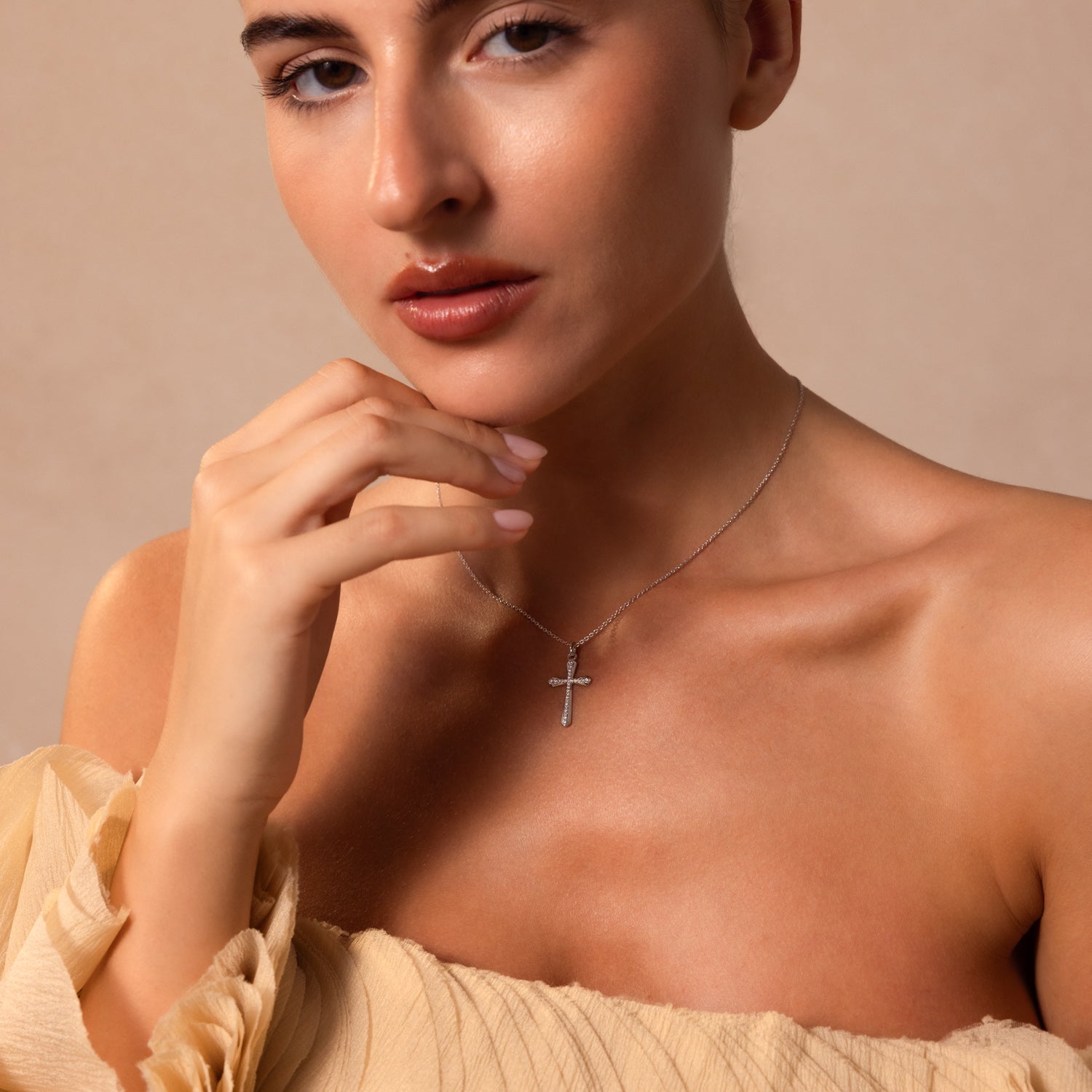 Solace Pave Cross Necklace in Silver