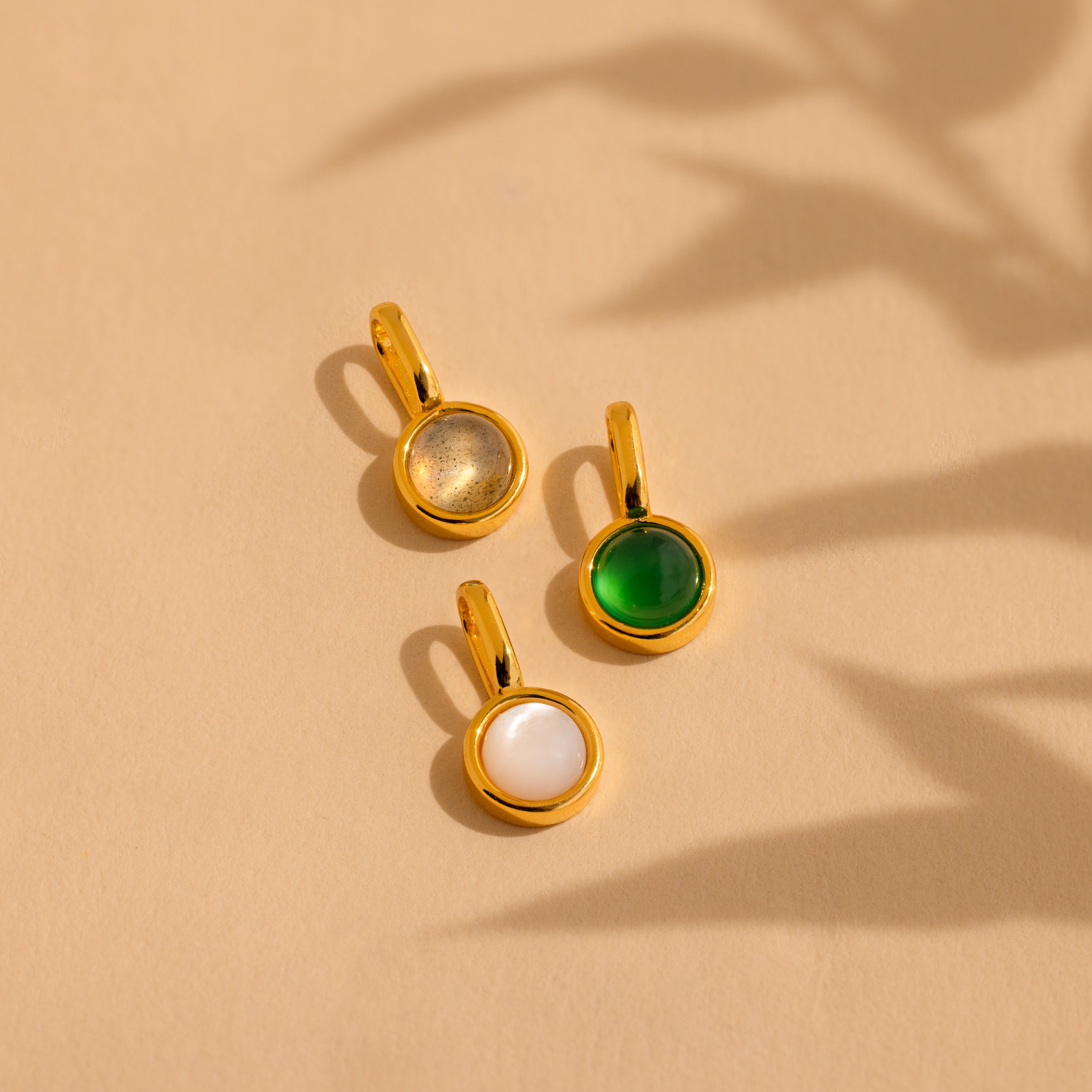 Labradorite, Jade and Mother of Pearl Signet Birthstone Charm in Bezel Setting