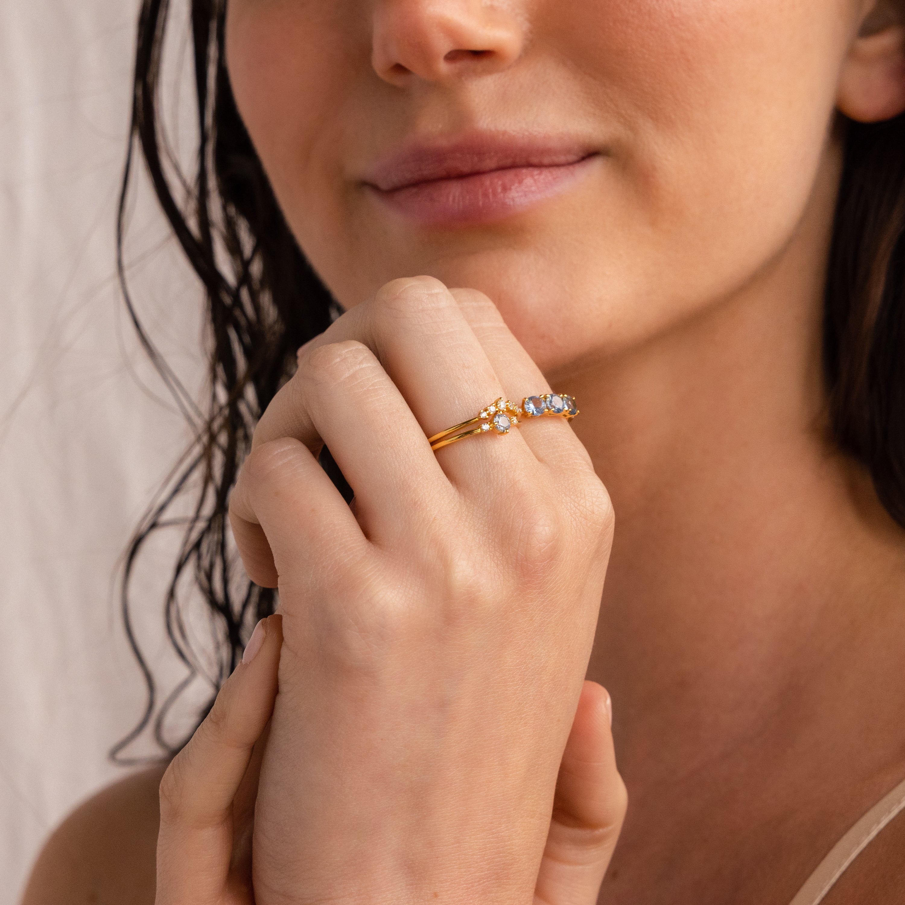 Aquamarine Stacking Ring Set in Silver