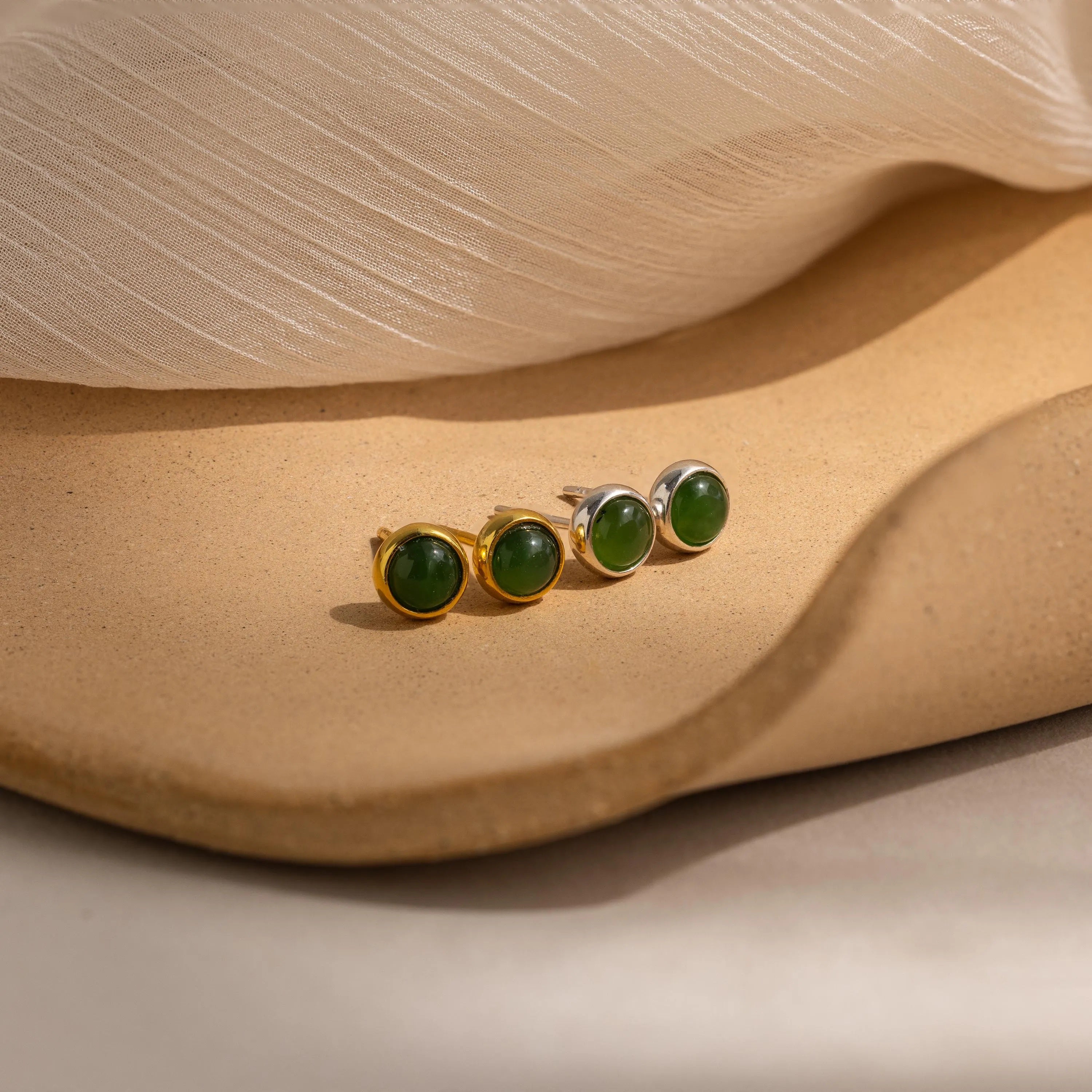 Jade Bezel Studs-Earrings-Caitlyn Minimalist