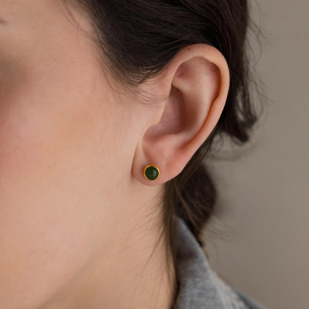 Jade Bezel Studs-Earrings-Caitlyn Minimalist