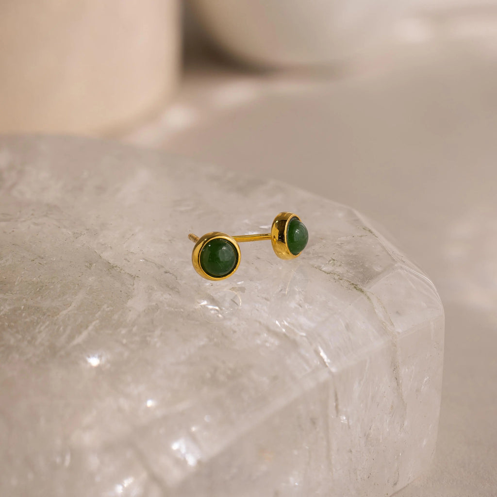 Jade Bezel Studs-Earrings-Caitlyn Minimalist