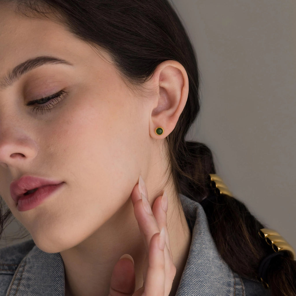 Jade Bezel Studs-Earrings-Caitlyn Minimalist