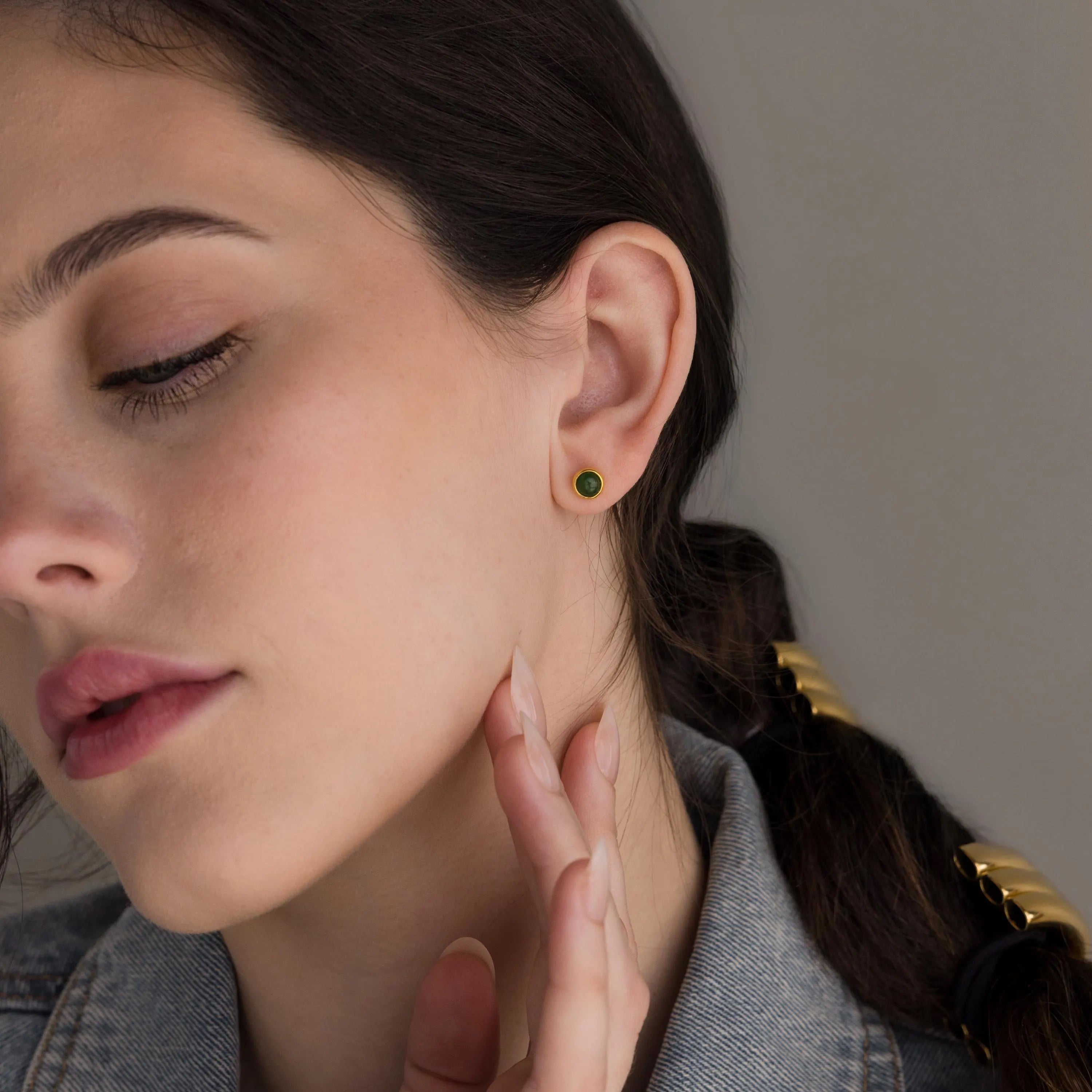 Jade Bezel Studs-Earrings-Caitlyn Minimalist