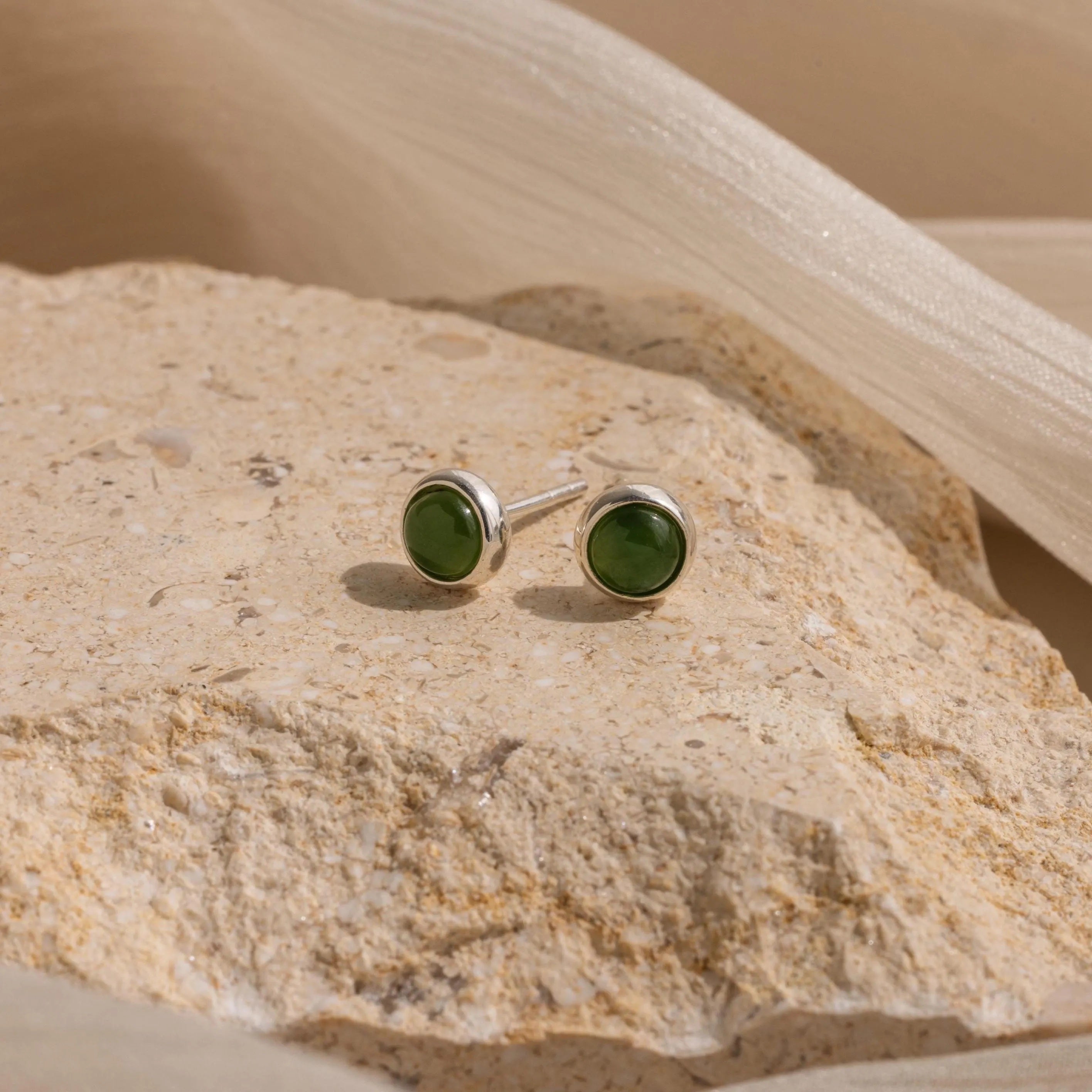 Jade Bezel Studs-Earrings-Caitlyn Minimalist