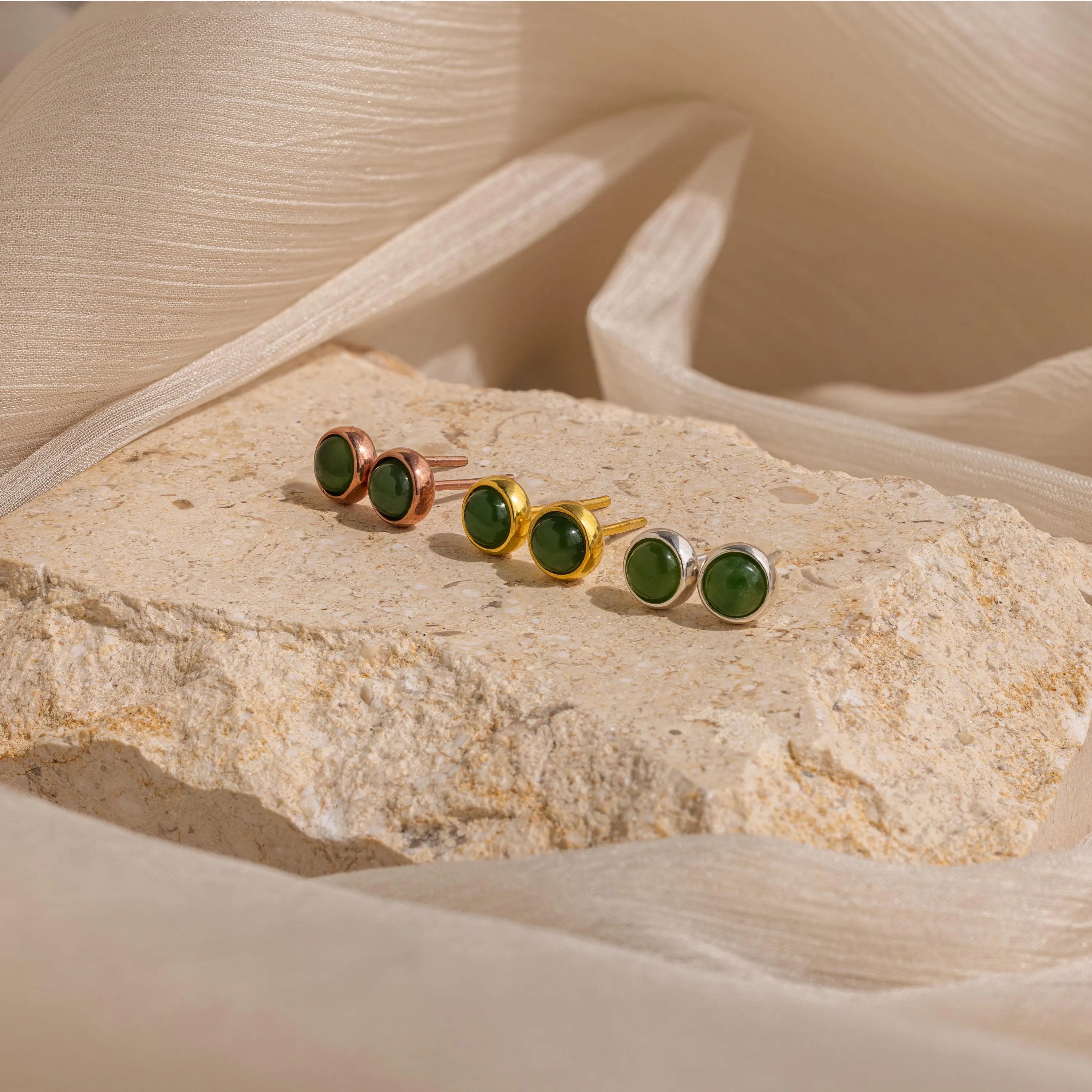Jade Bezel Studs-Earrings-Caitlyn Minimalist