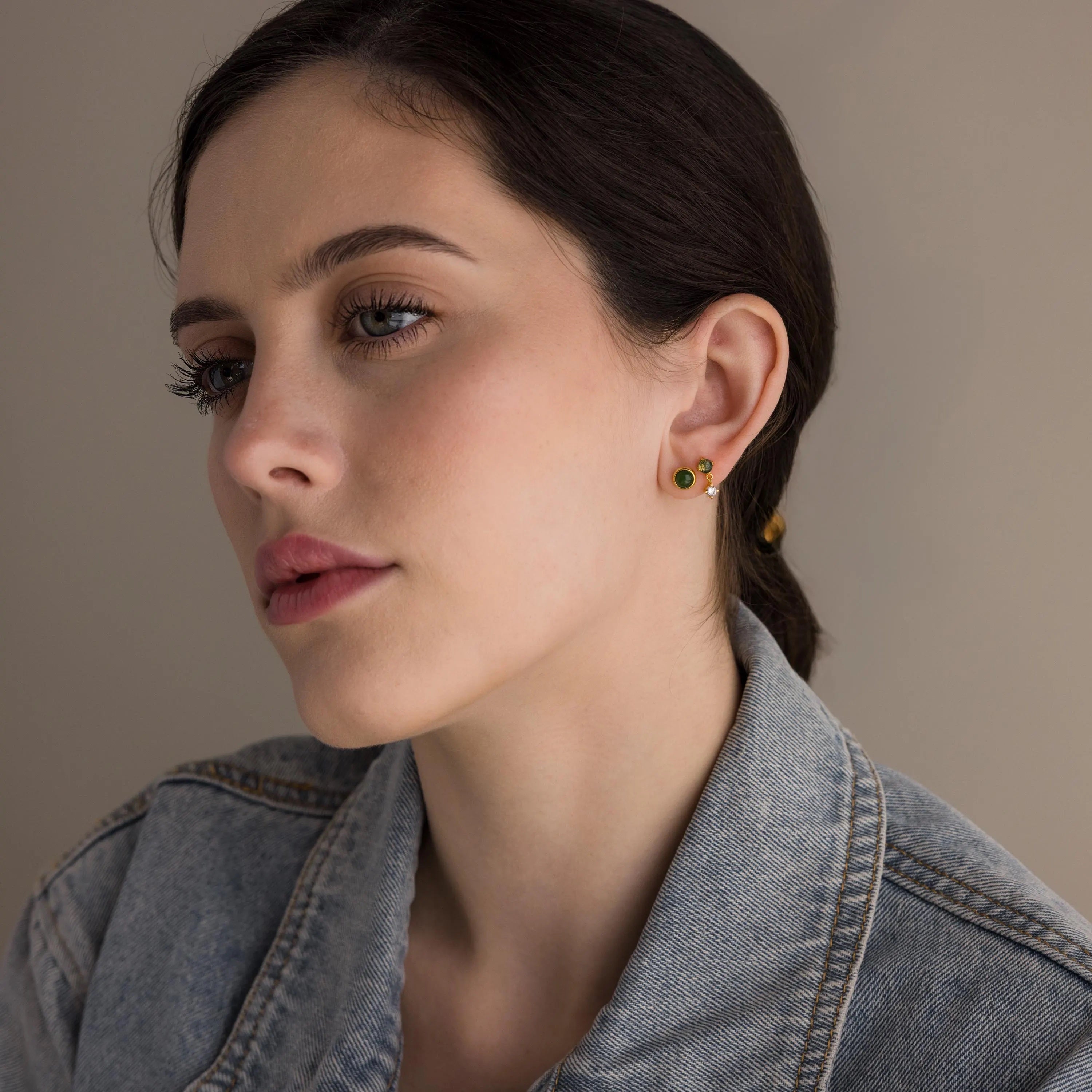 Jade Bezel Studs-Earrings-Caitlyn Minimalist