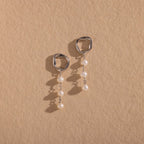 Abstract Pearl Trio Drop Earrings in Silver