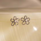 Lila Flower Pearl Studs in Silver