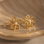 Lila Flower Pearl Studs in 18K Gold
