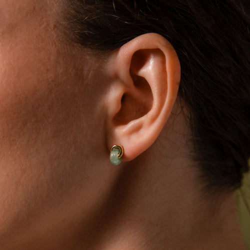 Aventurine Halo Drop Studs in 18K Gold