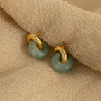 Aventurine Halo Drop Studs in 18K Gold