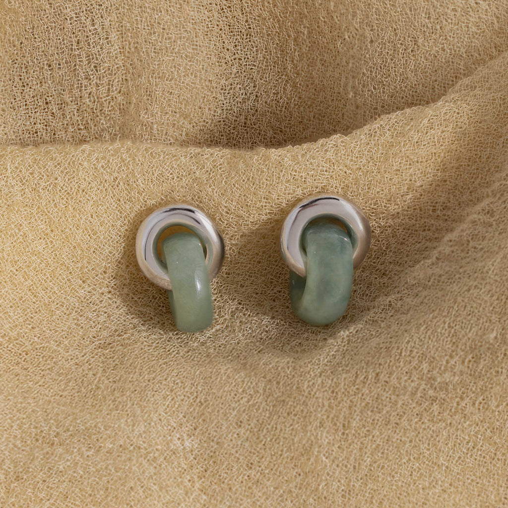 Aventurine Halo Drop Studs in Silver