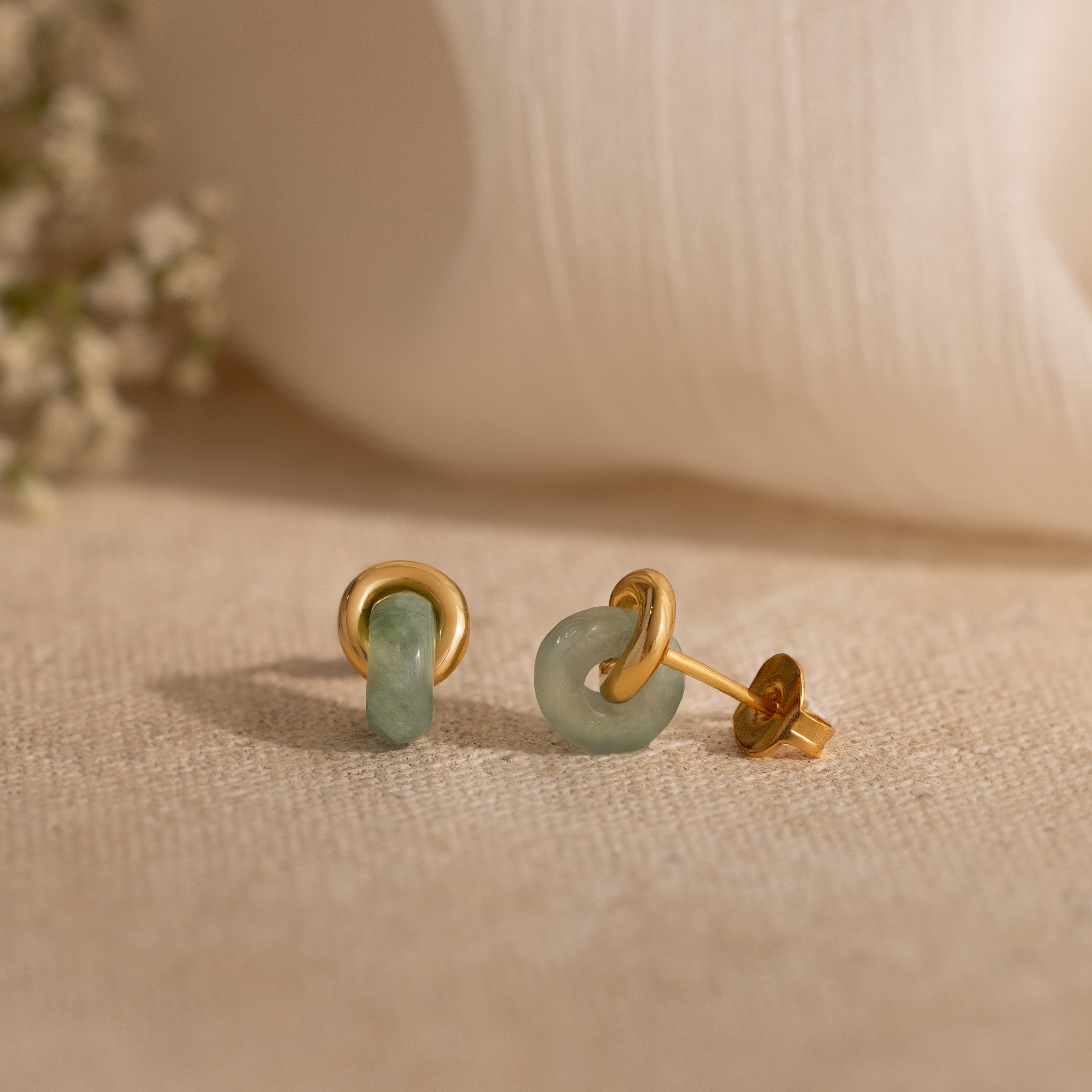 Aventurine Halo Drop Studs in 18K Gold