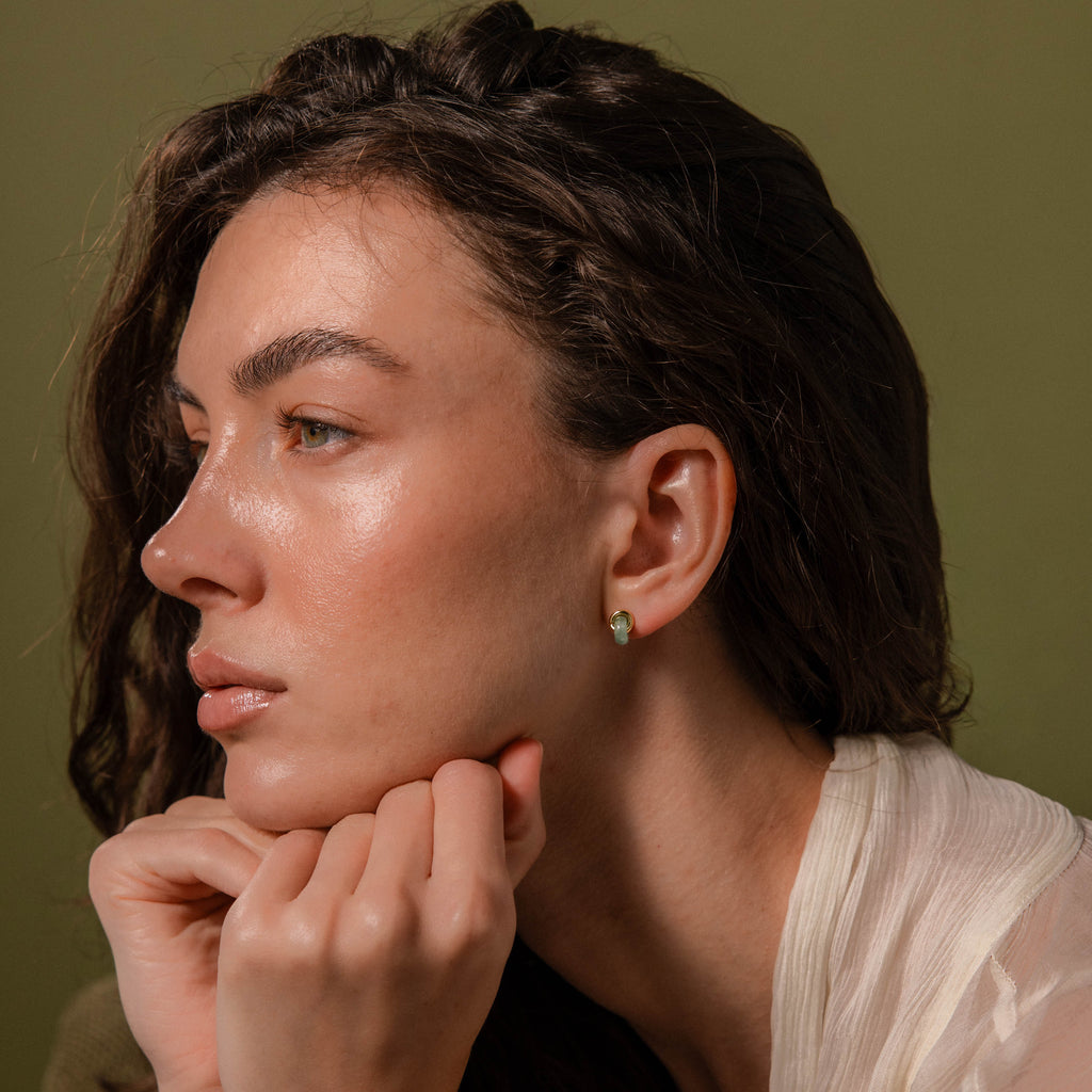 Aventurine Halo Drop Studs in 18K Gold