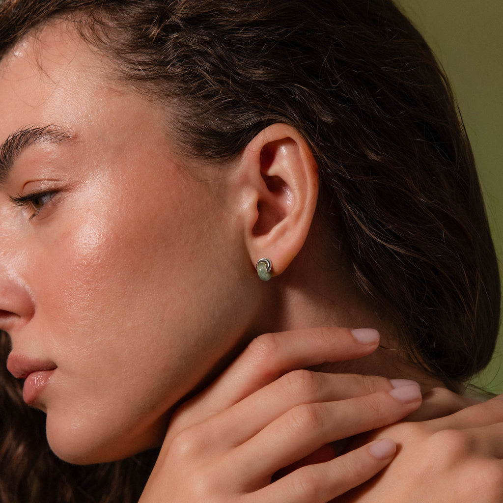 Aventurine Halo Drop Studs in Silver